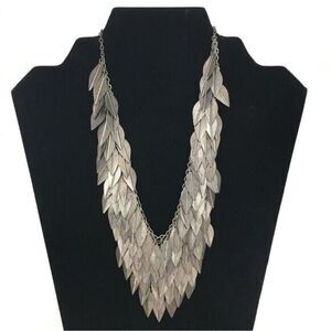 Vintage Metal Art Leaf Layered Waterfall Bib Statement Necklace